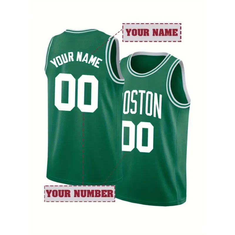 Custom Name & Number Men's Embroidered Basketball Jersey Round Neck Personalized Sleeveless Shirt Men DIY Tank Top