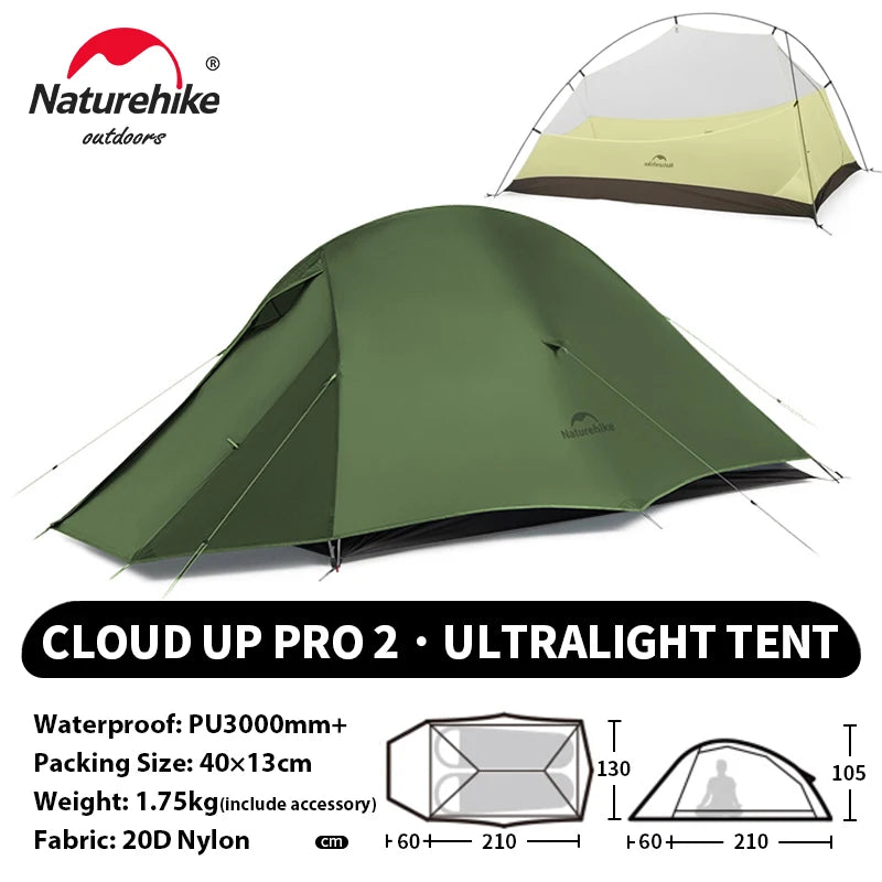 Naturehike Cloud Up 1 2 3 Person Camping Tent Ultralight Waterproof Trekking Tents Hiking Backpacking Shelter Tent Travel Tent