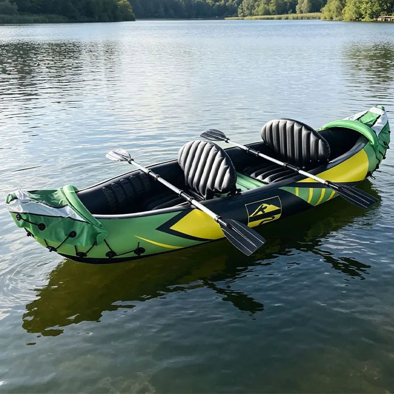 2 Person Inflatable Tandem Kayak  Portable Lightweight Inflatable Canoe Boat Complete Set for Outdoor Fishing Touring on Lake