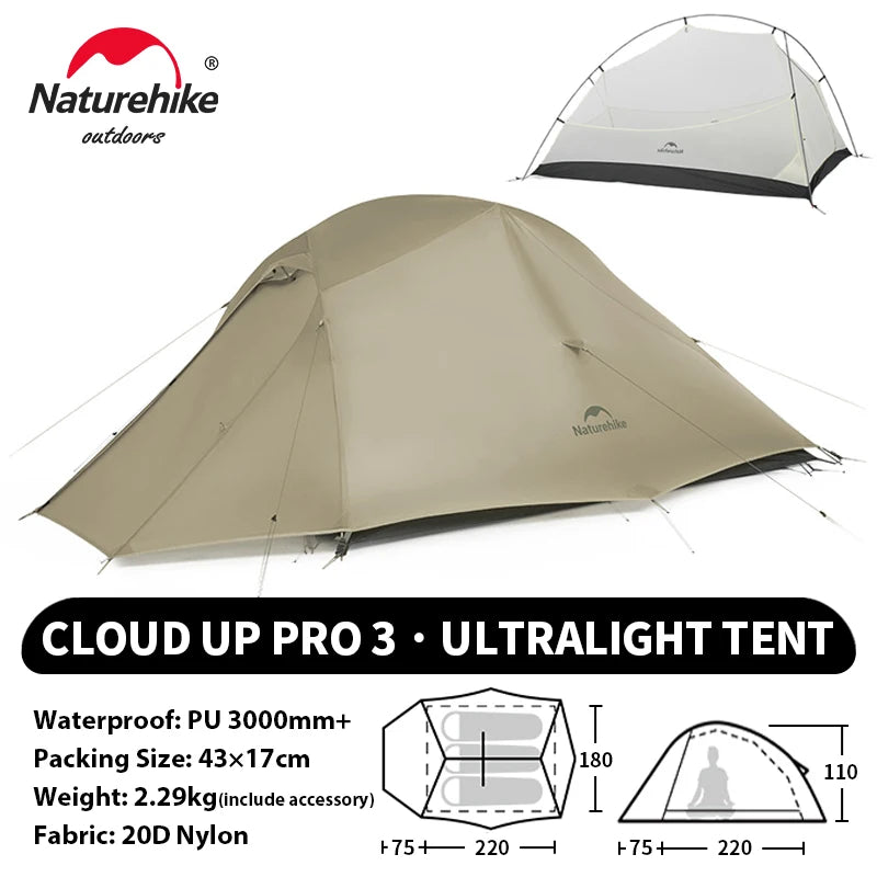 Naturehike Cloud Up 1 2 3 Person Camping Tent Ultralight Waterproof Trekking Tents Hiking Backpacking Shelter Tent Travel Tent