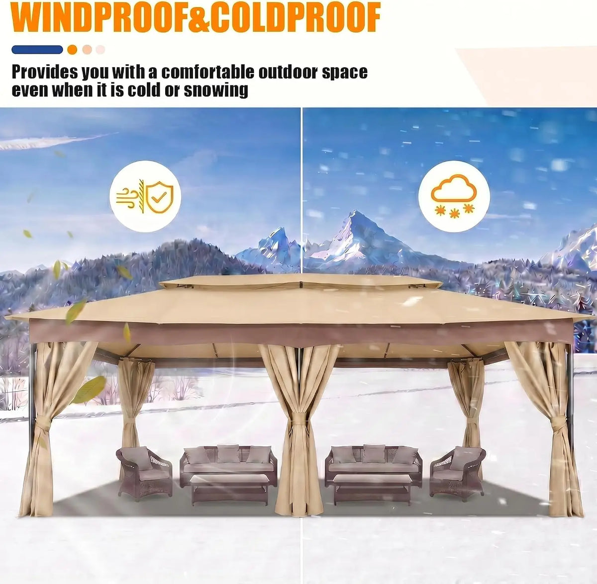 12x20 FT Outdoor Gazebo with Curtains, Heavy Duty Soft Top Canopy, Vented Double Roof, Powder-Coated Steel Metal Frame, Large Patio Backyard Deck Garden Pavilion Tent Shade, UV-Resistant Weather-Resistant Gazebo