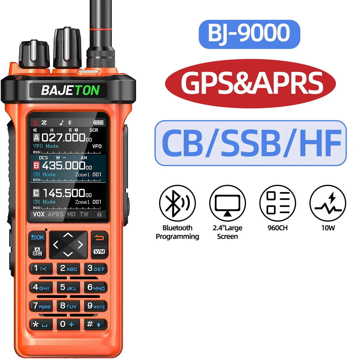 BAJETON BJ-9000 GPS APRS Walkie Talkies 10W CB 27Mhz Receive Bluetooth Programming Long Rang NOAA VOX RT-950 RT-950PRO Ham Radio