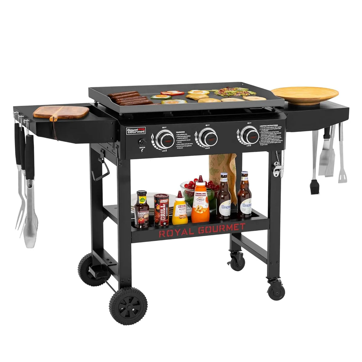 28in 3-Burner Propane Gas Griddle with Foldable Side Shelves 492sq.in Cooking Surface for Camping Tailgating Outdoor, Custom