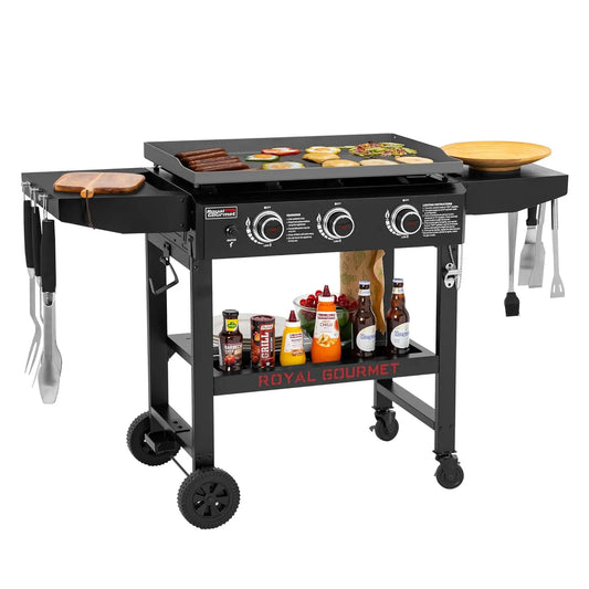 28in 3-Burner Propane Gas Griddle with Foldable Side Shelves 492sq.in Cooking Surface for Camping Tailgating Outdoor, Custom