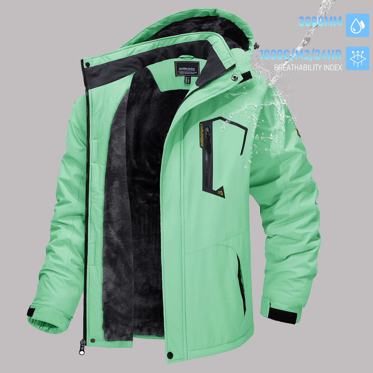 TACVASEN Men's Winter Ski Parka Jacket Waterproof Fleece Lined Insulated Thermal Snowboard Jacket Snow Coat with Detached Hood
