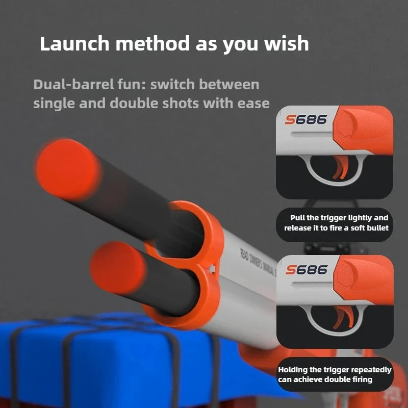 Double Barreled Airsoft Rifle S686 Toy Gun with Dual Soft Bullets for Outdoor Sports Games Gift for Kids