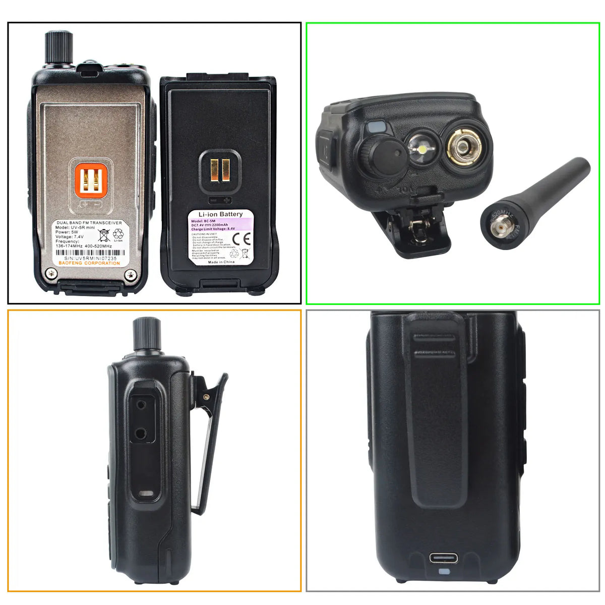 2PCS/Pack Baofeng UV-5R Mini Dual Band Dual PTT Walkie Talkie 5RMINI Air Band Rx 5W Compact  VOX FM Amateur Radio Type-C Charge