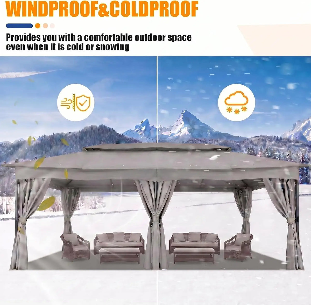 12x20 FT Outdoor Gazebo with Curtains, Heavy Duty Soft Top Canopy, Vented Double Roof, Powder-Coated Steel Metal Frame, Large Patio Backyard Deck Garden Pavilion Tent Shade, UV-Resistant Weather-Resistant Gazebo