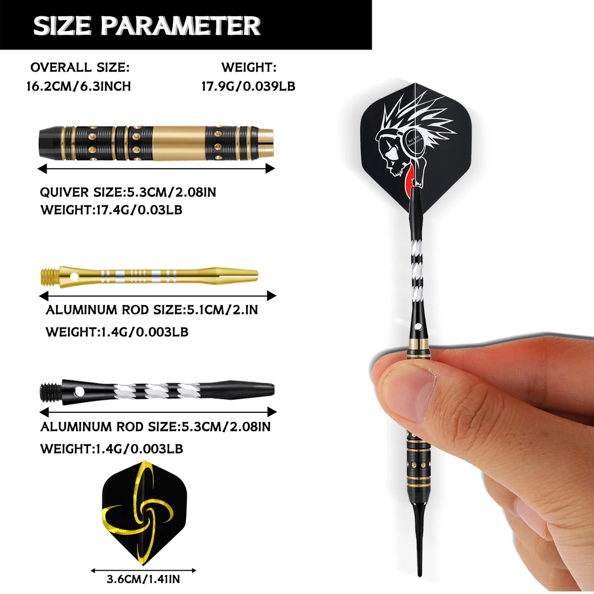Huanqu 20g Copper Dart Set, Includes a Dart Storage Box, Comes with Three Extra Aluminum Shafts, Three Black Plastic Shafts, Standard Dart Wings, Safety Dart Tips, and Other Dart Accessories, Non-Slip Textured Dart Shafts for