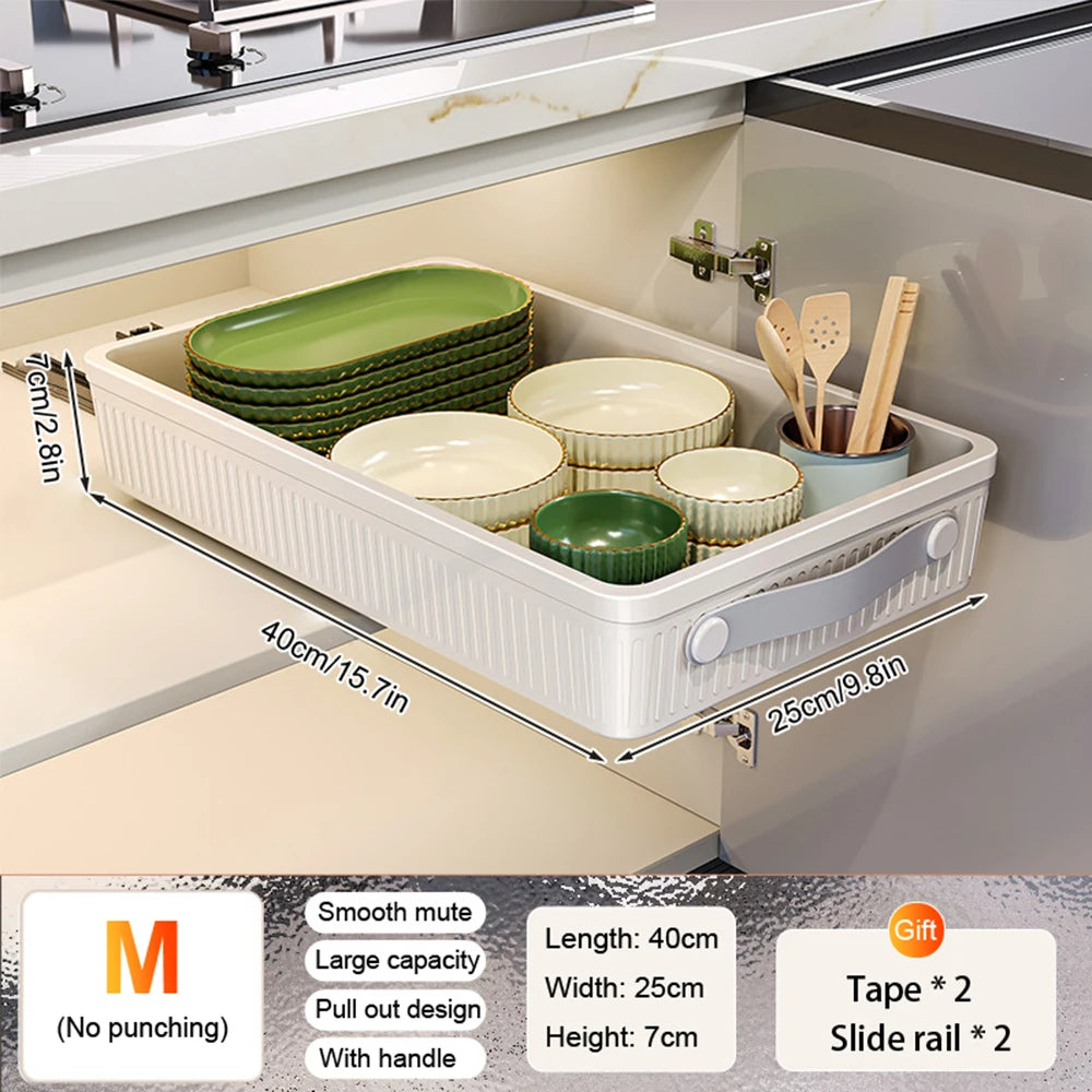 Pull Out Storage Tray Kitchen Sliding Cabinet Shelf with Slide Rails Drawer Spice Rack Bowl Dish Shelf Pantry Kitchen Organizer