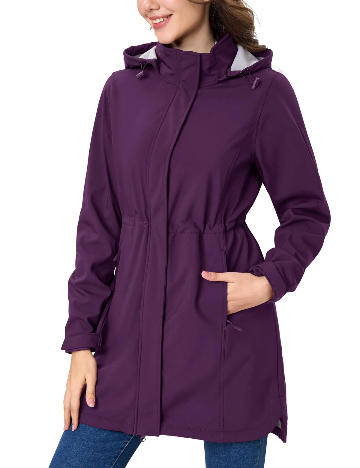 TACVASEN Womens Warm Fleece Lined Softshell Jackets Winter Long Jackets Windproof Hooded Rain Coat Outdoor Windbreaker Parka
