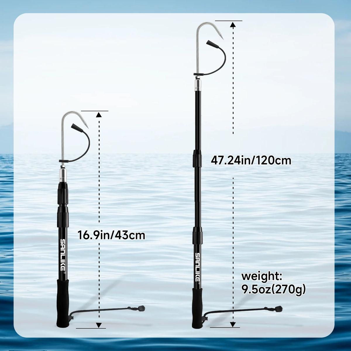SANLIKE Telescopic Fishing Hook with Stainless Steel Spear Hook Anti-Slip Grip Outdoor Fishing Gear Accessory for Secure Catch