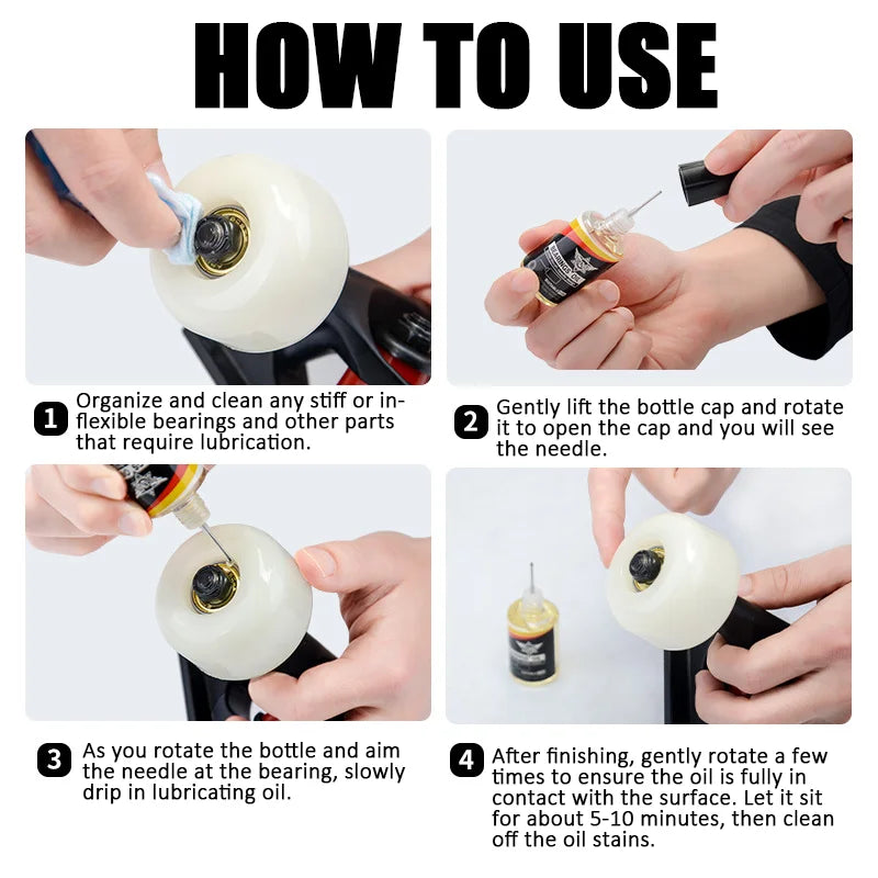 Roller Skate Oil & Skateboard Bearings Lube, Anti-Rust Liquid Lubricant Maintenance with Precise Dripper Bottle for Longboards