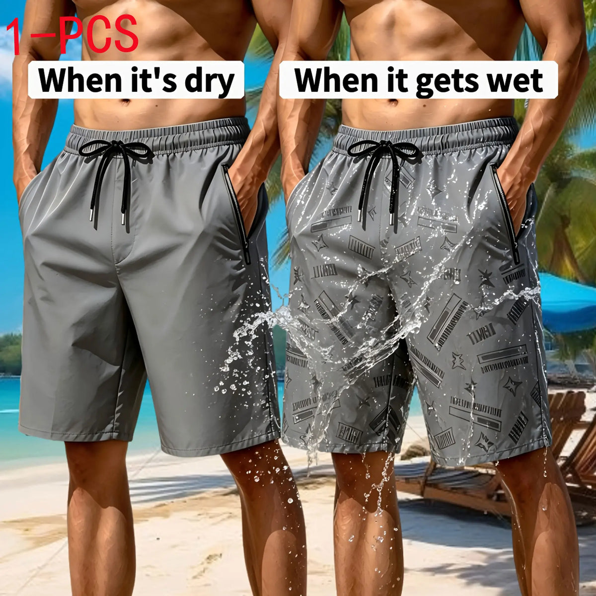 Water Effect Men's Ice Silk Shorts Men's Combat Shorts Summer Sports Underwear Thin Breathable Beach Shorts Sports Pants for Men