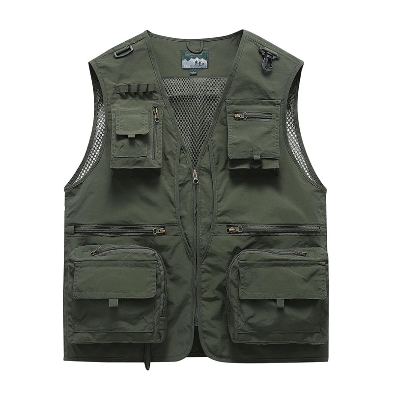 Summer Men's Sleeveless Vest Tactical Jacket Summer Photographer Vest Tool Multi Pocket Mesh Sleeveless Jacket Men's Work Vest