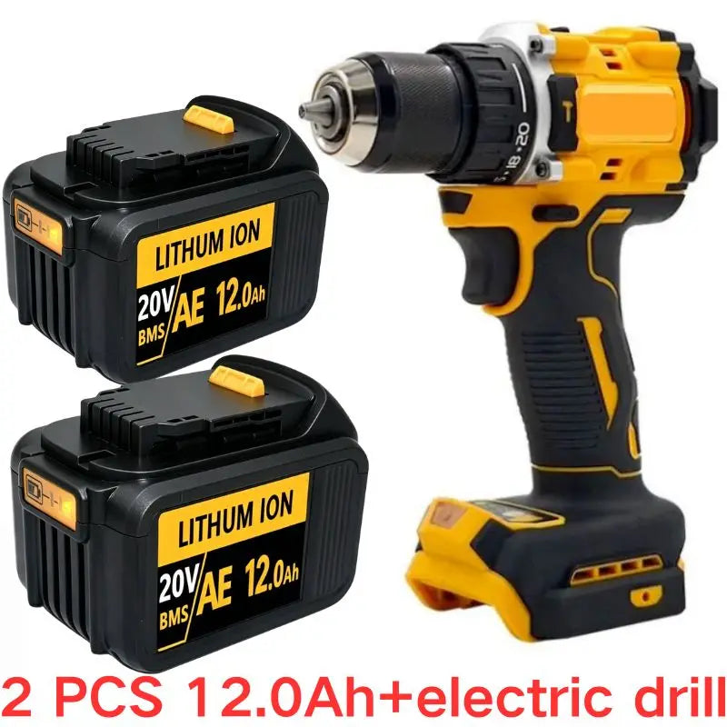 20V For DeWalt 12Ah/9Ah/8Ah/6Ah/3Ah Li-lon Battery Replacement DCB\DCD\DCF\DCG series Power Tools+charger+electric drill