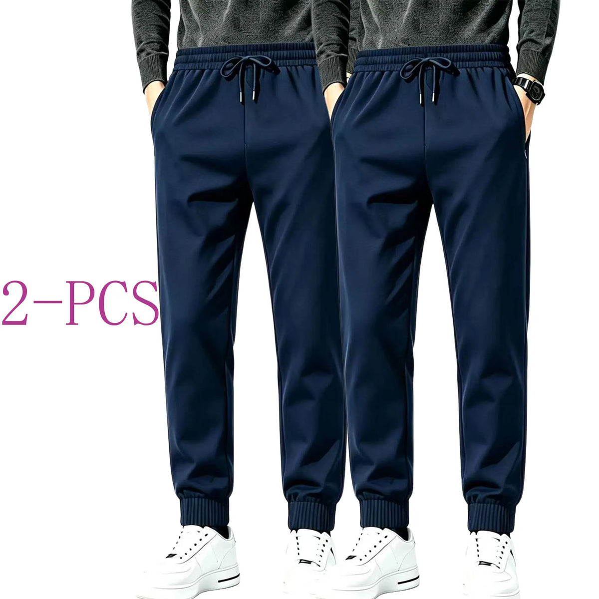 2pcs Autumn And Winter Men's Warm Wool Sports Pants With Zipper Pockets Casual Sports Pants Gym Pants Unisex Couple's Outfit