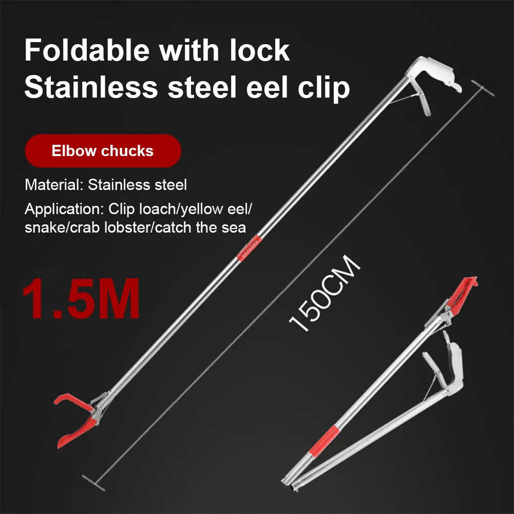 1.5m Foldable Snake Tongs Snake Catcher Tong Wide Jaw Stainless Steel Reptile Grabber Tool Snake Hook Catcher Loach Rubbish Clip