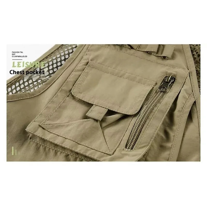 Summer Men's Sleeveless Vest Tactical Jacket Summer Photographer Vest Tool Multi Pocket Mesh Sleeveless Jacket Men's Work Vest