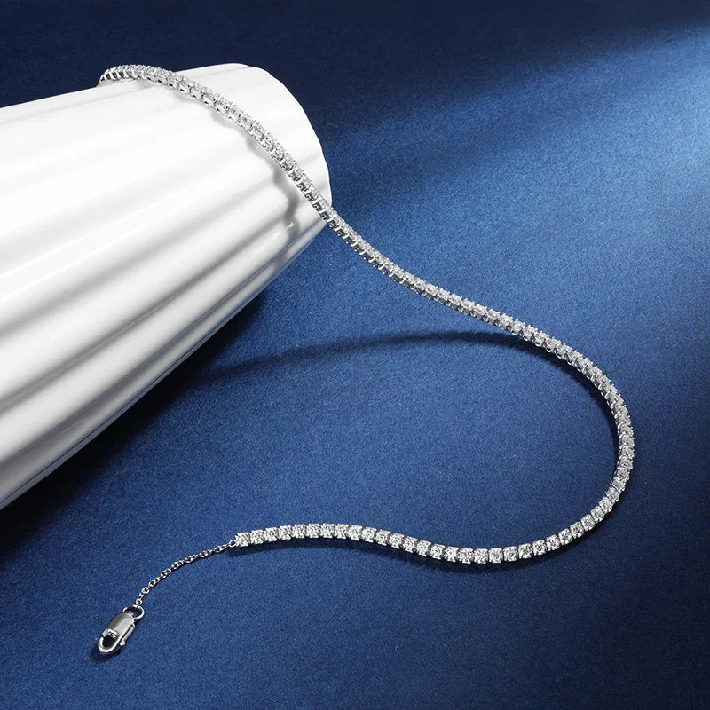 TBCYD 2mm Moissanite Tennis Necklace for Women S925 Silver Diamond Adjustable Choker Chain Wedding Necklaces Gold Jewelry