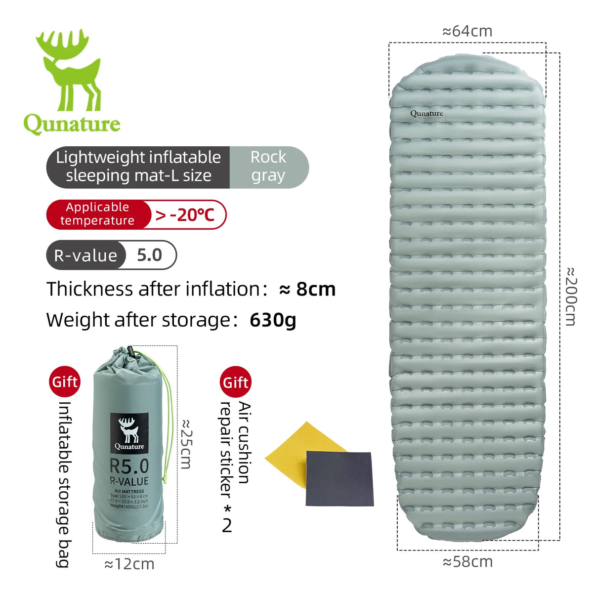 Qunature Outdoor Camping Inflatable Mattress Sleeping Pad Ultralight Hiking Waterproof Picnic Pad Foldable Sleeping Mattress