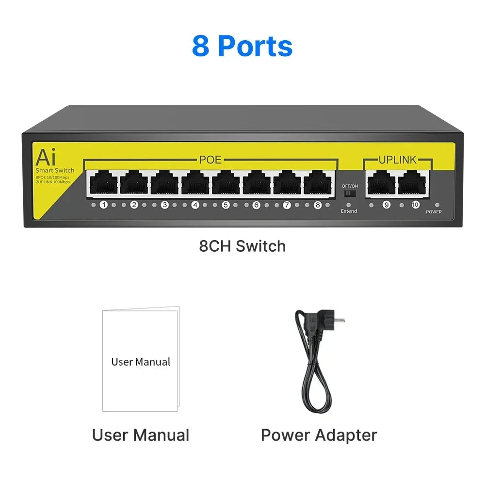 Hiseeu 48V 8/16 Ports POE Switch Ethernet 10/100Mbps IEEE 802.3 af/at for IP Camera/CCTV Security Camera System/Wireless AP ft
