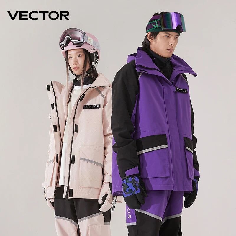 VECTOR Brand Men Women Ski Jacket Winter Warm Windproof Waterproof Ski Suit Outdoor Sports Snowboard Coat Splicing Double Plate