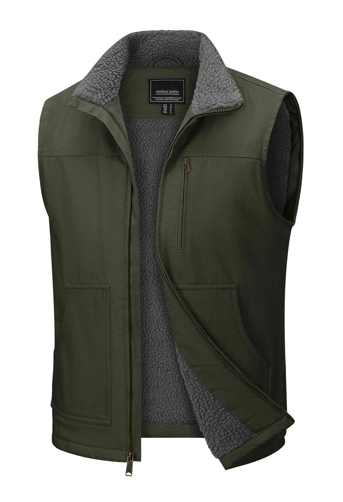 TACVASEN Mens Cotton Work Utility Winter Vest Canvas Waterproof Heavy Duty Coats Sherpa Fleece Sleeveless Jackets Windproof
