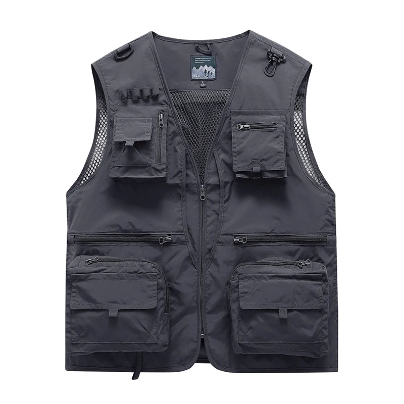 Summer Men's Sleeveless Vest Tactical Jacket Summer Photographer Vest Tool Multi Pocket Mesh Sleeveless Jacket Men's Work Vest