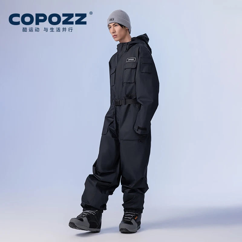 COPOZZ Warm Men Women Ski One-piece Suit Winter Straight Full Overalls Pants Windproof Waterproof Snowboard Snowmobile Adult