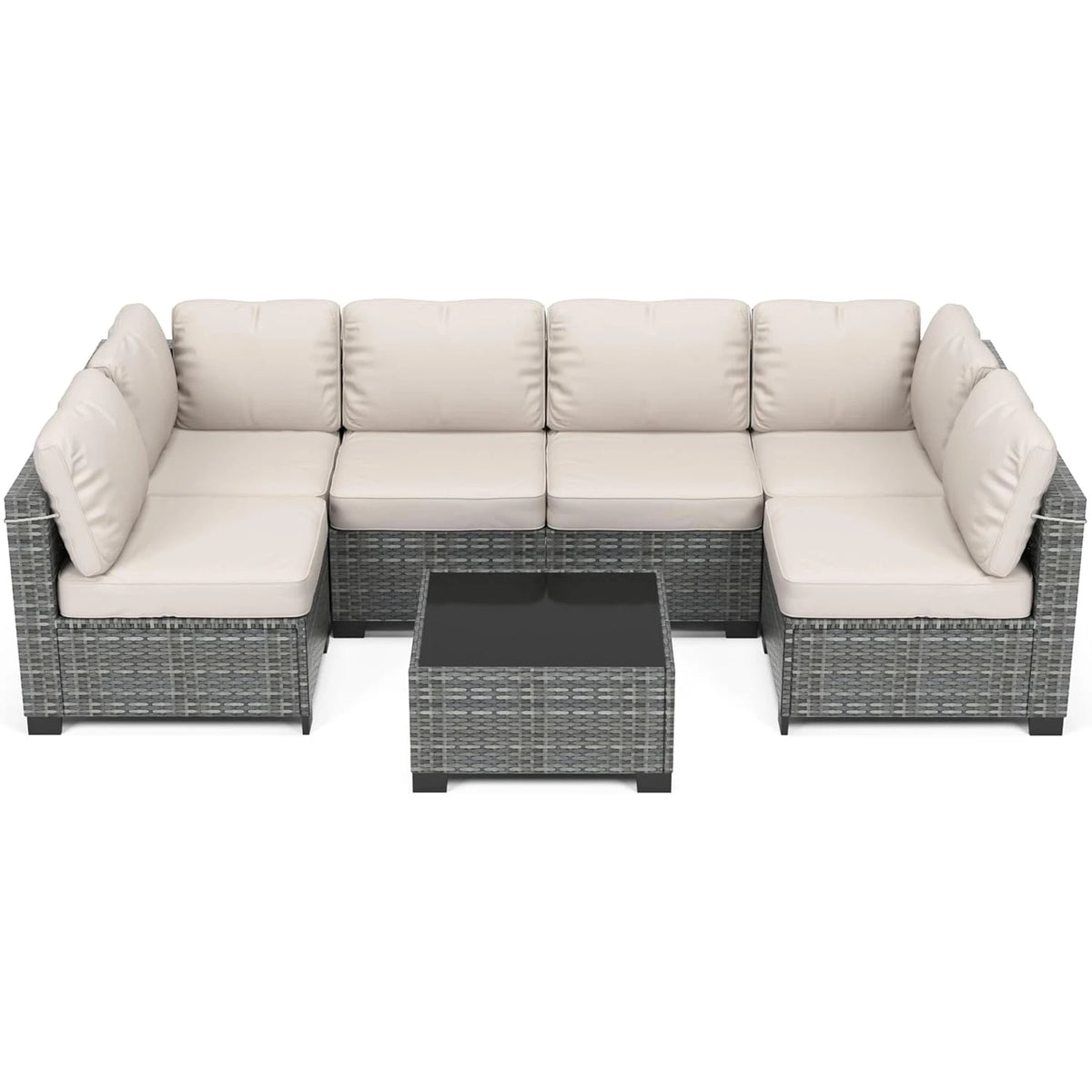 7-Piece Modular Outdoor Furniture Set, PE Rattan Wicker Sectional Modular Conversation Sofa Set, Perfect For Garden Balcony