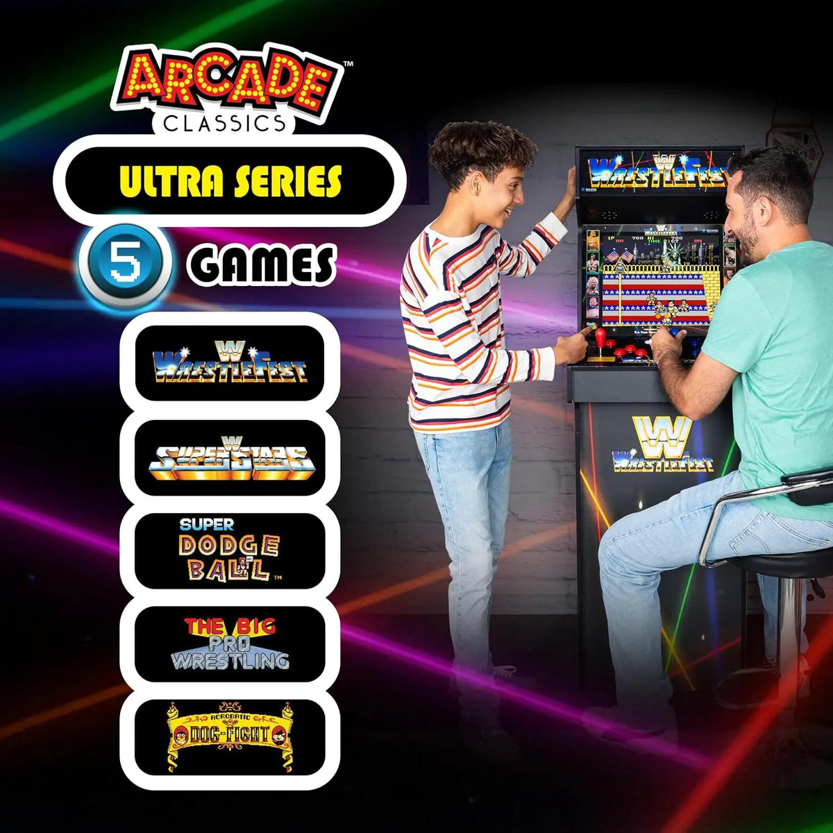 Ultra Series Game Machine with 5 Games for Game Room, Man Cave, and Family Entertainment, Custom