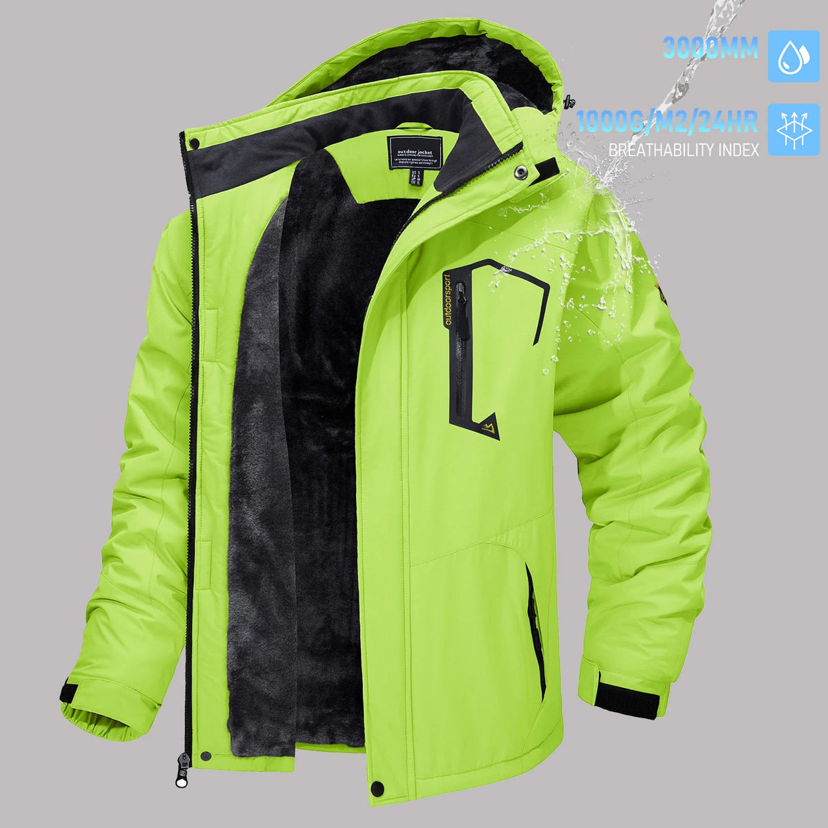 TACVASEN Men's Winter Ski Parka Jacket Waterproof Fleece Lined Insulated Thermal Snowboard Jacket Snow Coat with Detached Hood