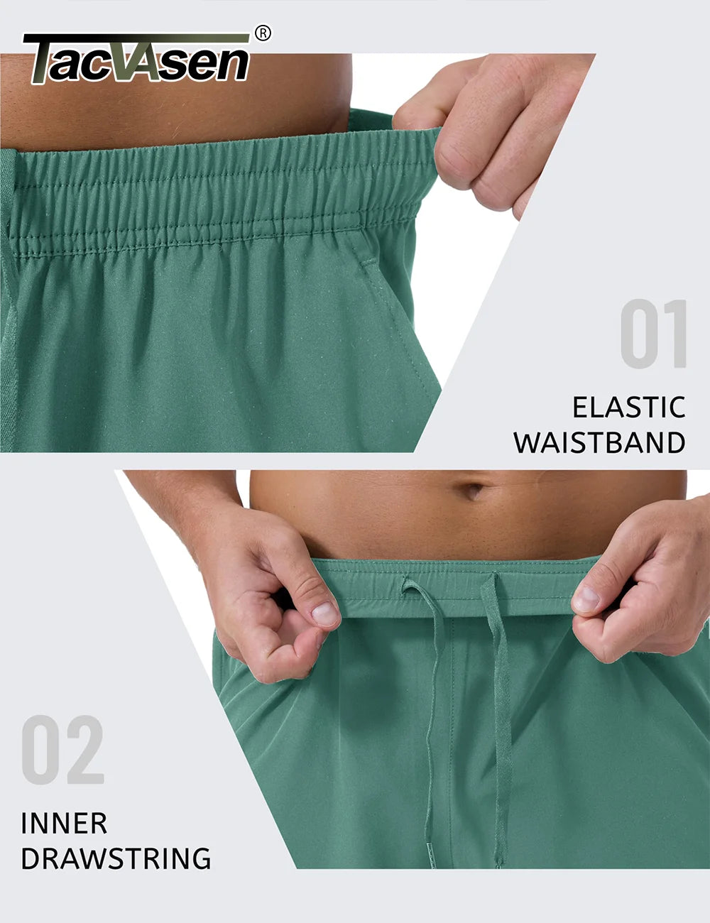 TACVASEN Waterproof Running Shorts with Zipper Pockets Mens Quick Dry Lightweight Workout Shorts Gym Athletic Sport Split Hem