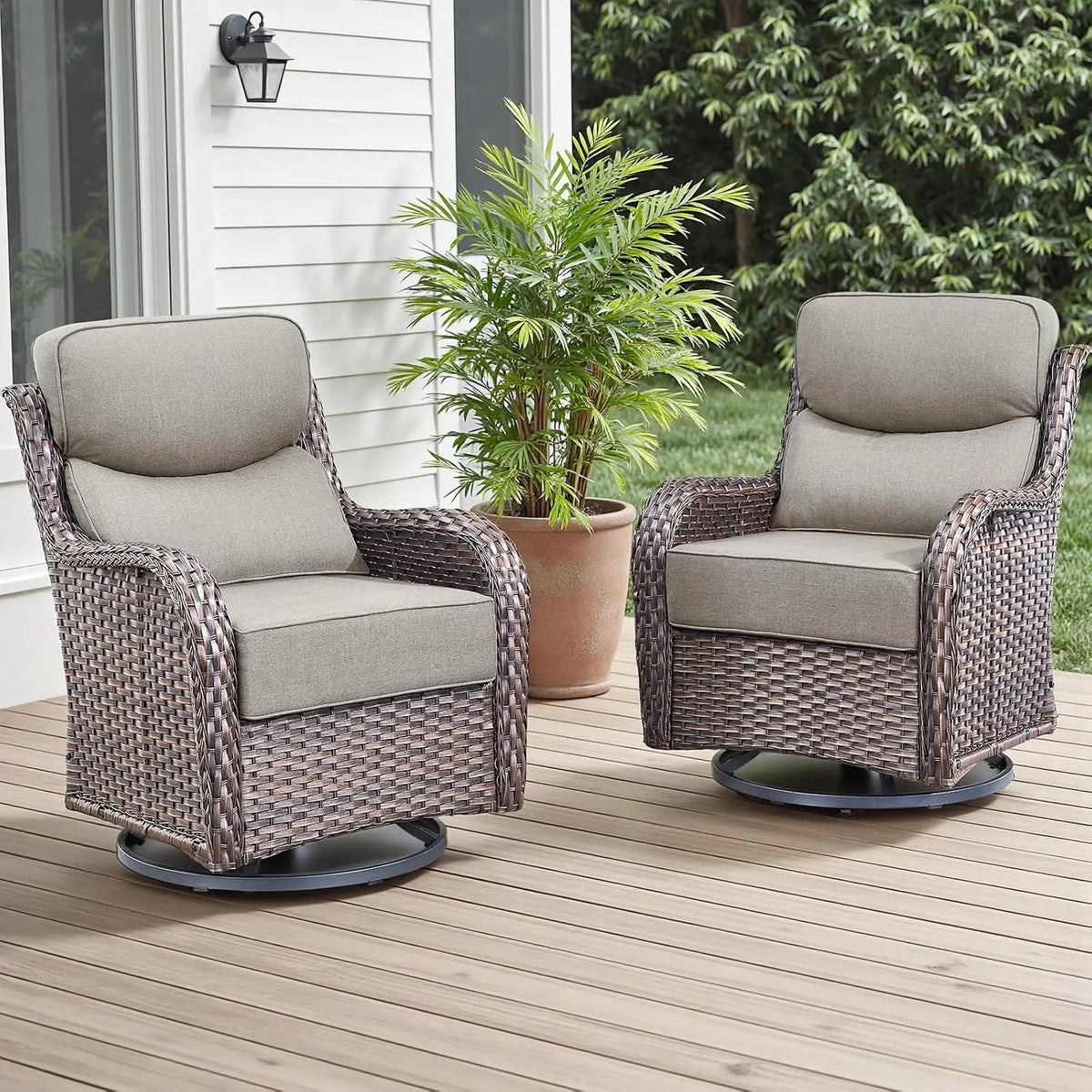 Outdoor Swivel Rocker Chairs - All Weather Resistant Wicker Patio Furniture Set of 2 with High Back and 6 inch Thick, Custom