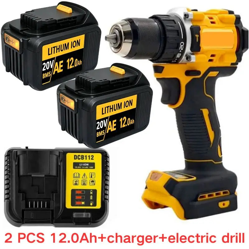 20V For DeWalt 12Ah/9Ah/8Ah/6Ah/3Ah Li-lon Battery Replacement DCB\DCD\DCF\DCG series Power Tools+charger+electric drill