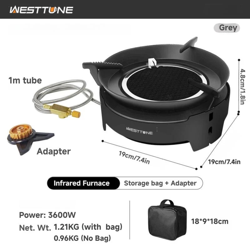WESTTUNE Camping Cooking Burner Portable 3600W Gas Stove Outdoor Infrared Combustion Stove with Electronic Ignition for Garden