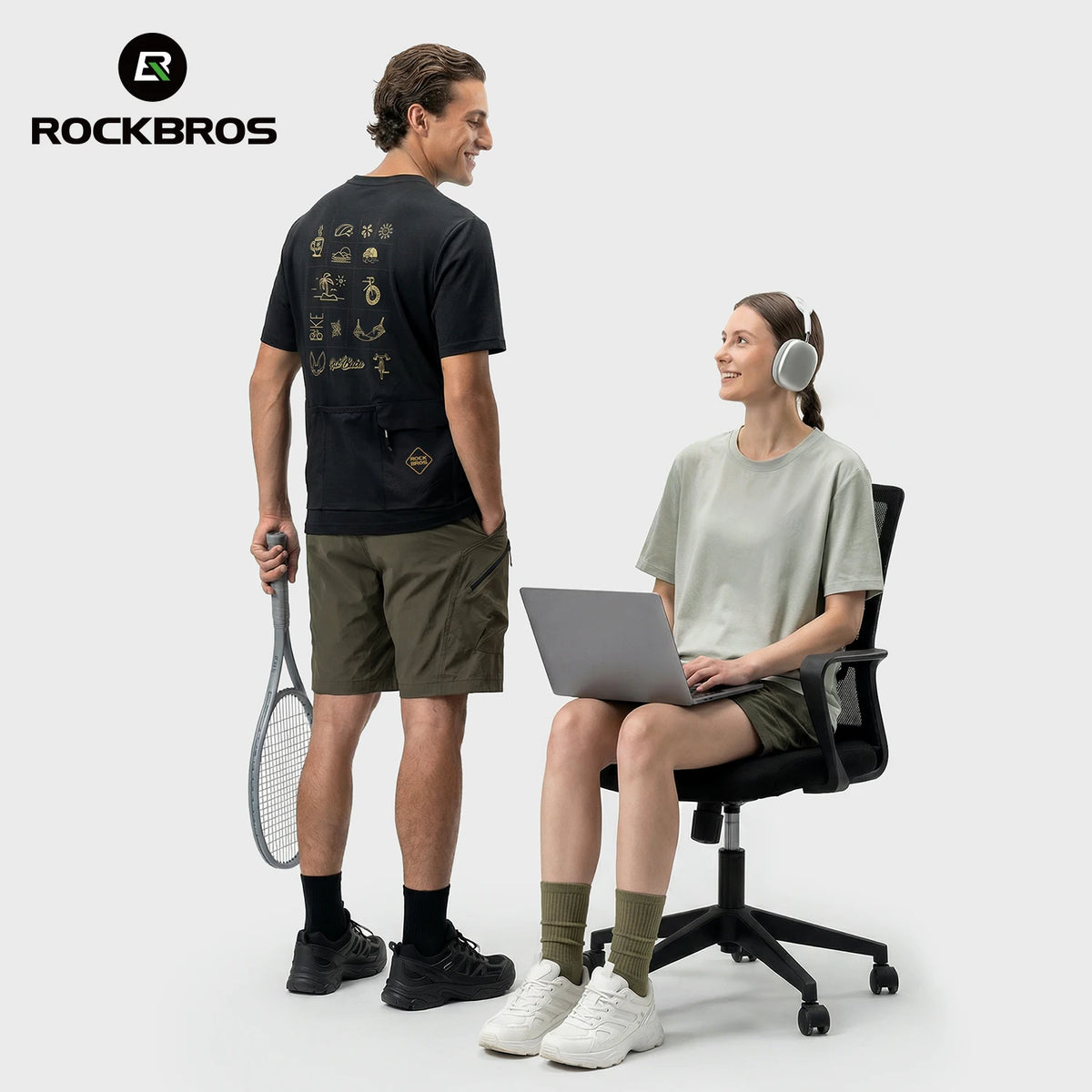 ROCKBROS Cycling Short Sleeve Lightweight Breathable Casual Unisex Bike T-Shirt with Multi Pockets UV Protection Bike Jersey