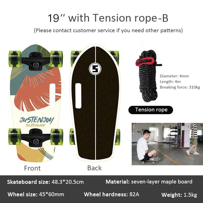 Portable Mini Skateboard 19 Inch Complete Skateboard Maple High Speed Drift Cruiser Skate Board for Kids Adults Beginner Pet Dog