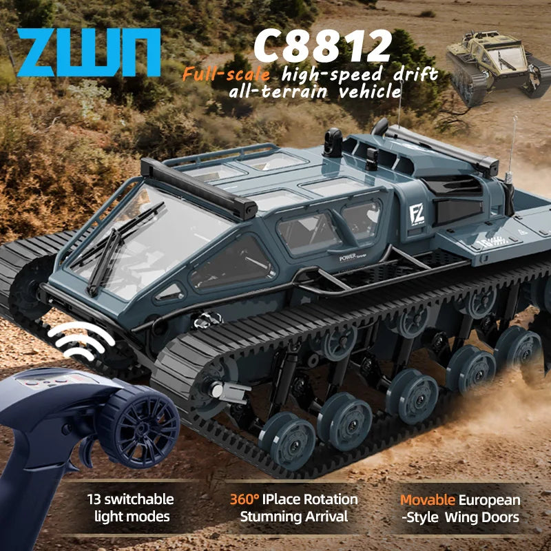 C8812/ C8812 MAX LED Light Full Scale Tracked Tank Simulation Model Toy RC Car Drift Remote Control Off-Road Vehicle for Kids