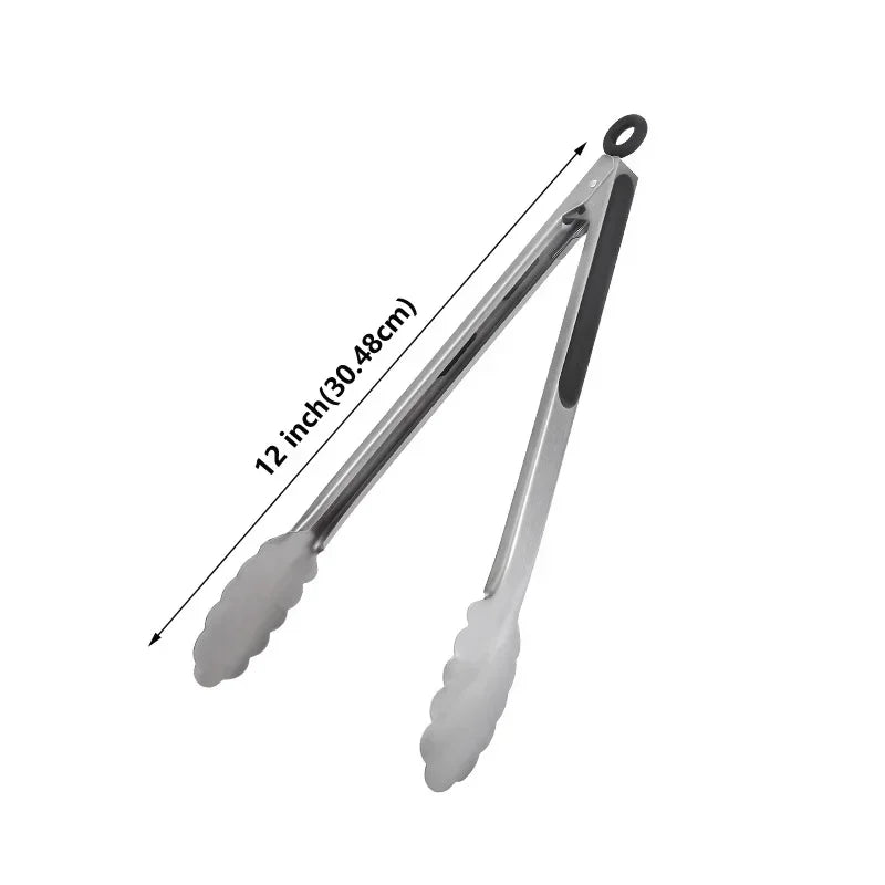 1Pcs BBQ Grill Tongs Salad Steak Spaghetti Candy Charcoal Meat Stainless Steel Camping Barbecue Kitchen Frying Food Clips Clamp