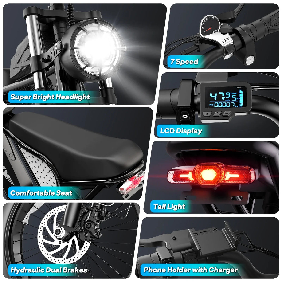 YVY K20 Lite 1500W Electric Bike for Adults 30MPH 48V 15.6Ah Off-road Trail 20*4 Inch Fat Tire E Bike 7 Speed Mountain Bike