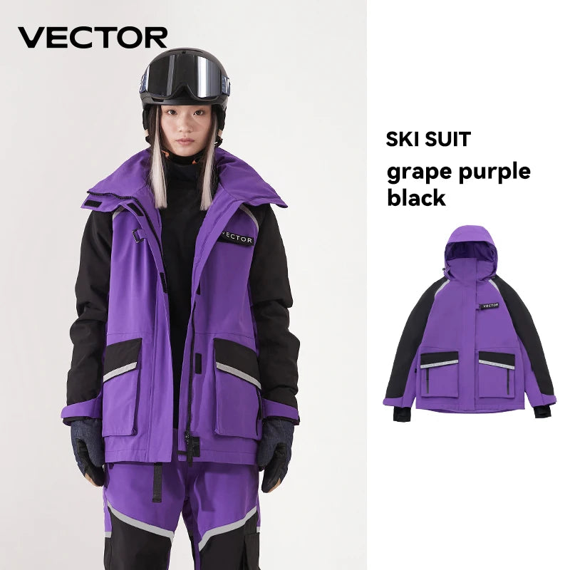 VECTOR Brand Men Women Ski Jacket Winter Warm Windproof Waterproof Ski Suit Outdoor Sports Snowboard Coat Splicing Double Plate