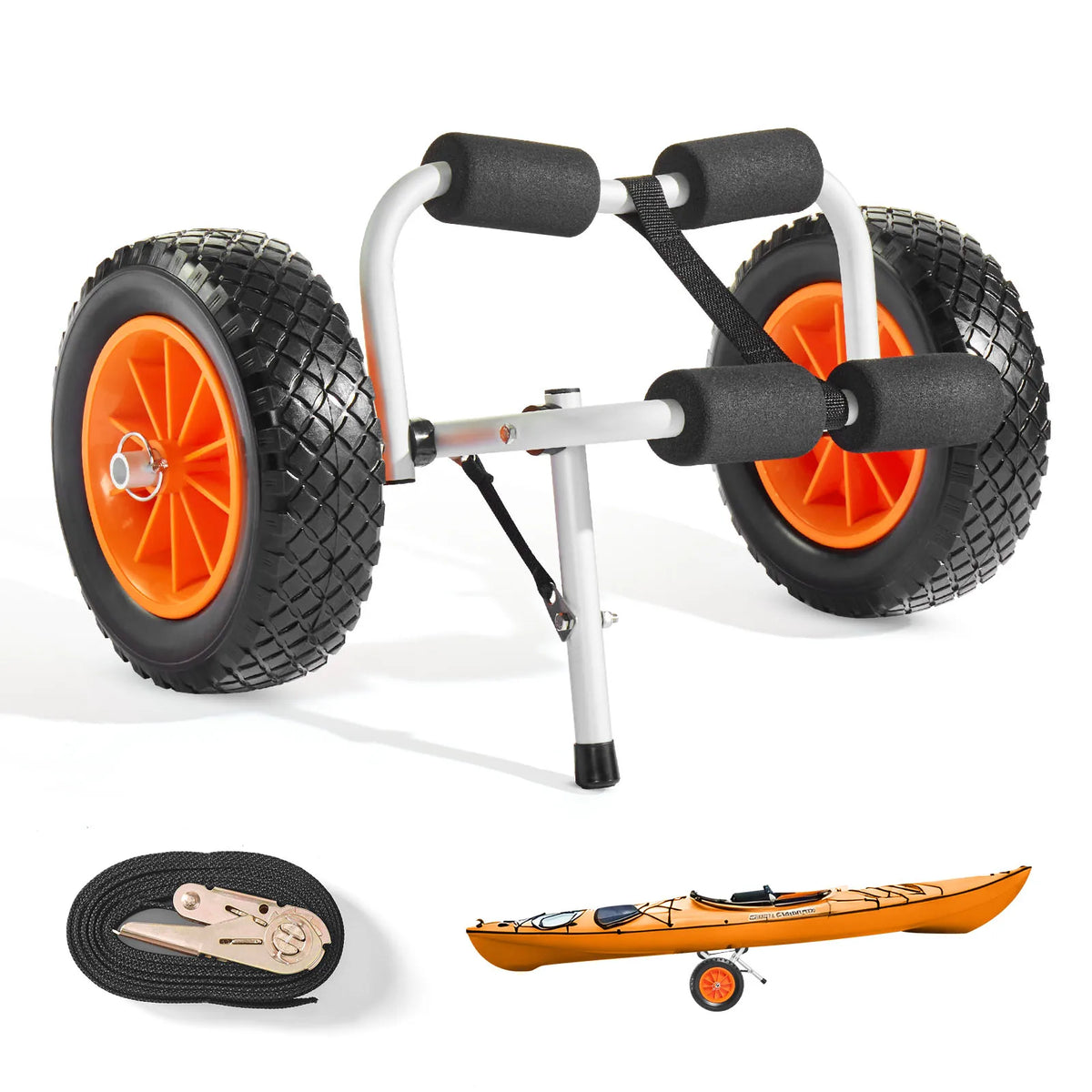 SucceBuy 200 lbs Kayak Cart Foldable Kayak Trolley with 10in Solid Tires Paddle Board Trolley for Carrying Canoes Float Mats