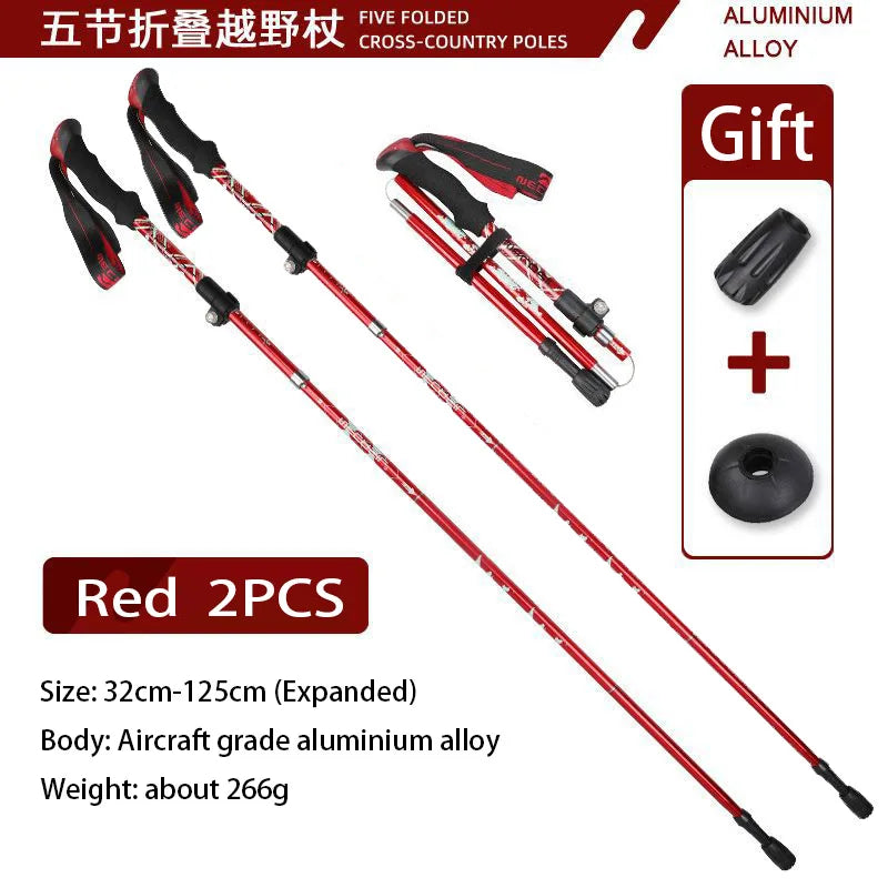 Ultralight Telescopic Trekking Poles Hiking Sticks Nordic Walking Trail 5 Section Collapsible Portable Outdoor Alpenstock