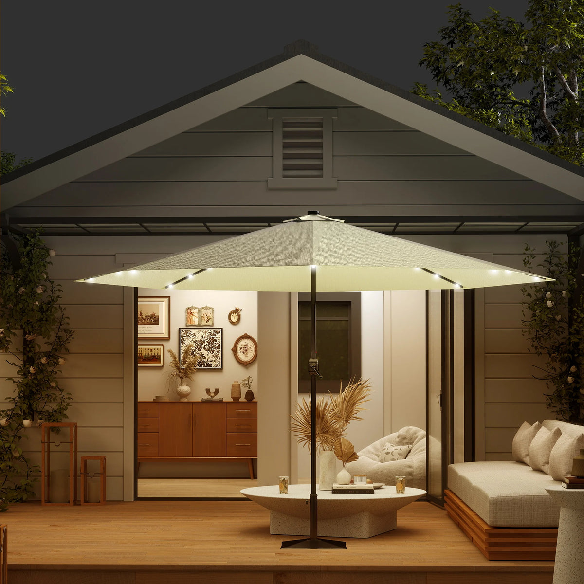 Ø350cm Polyester Parasol, Crank Umbrella Patio Umbrella, Balcony Umbrella UV 50+ Protection, Outdoor Sun Protection for Balcony, Patio & Garden