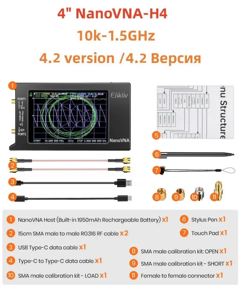 NanoVNA-H NanoVNA-H4 Vector Network Analyzer 10KHz-1.5GHz MF HF VHF UHF Antenna Analyzer Antenna Tuner Nano VNA SWR Phase Delay
