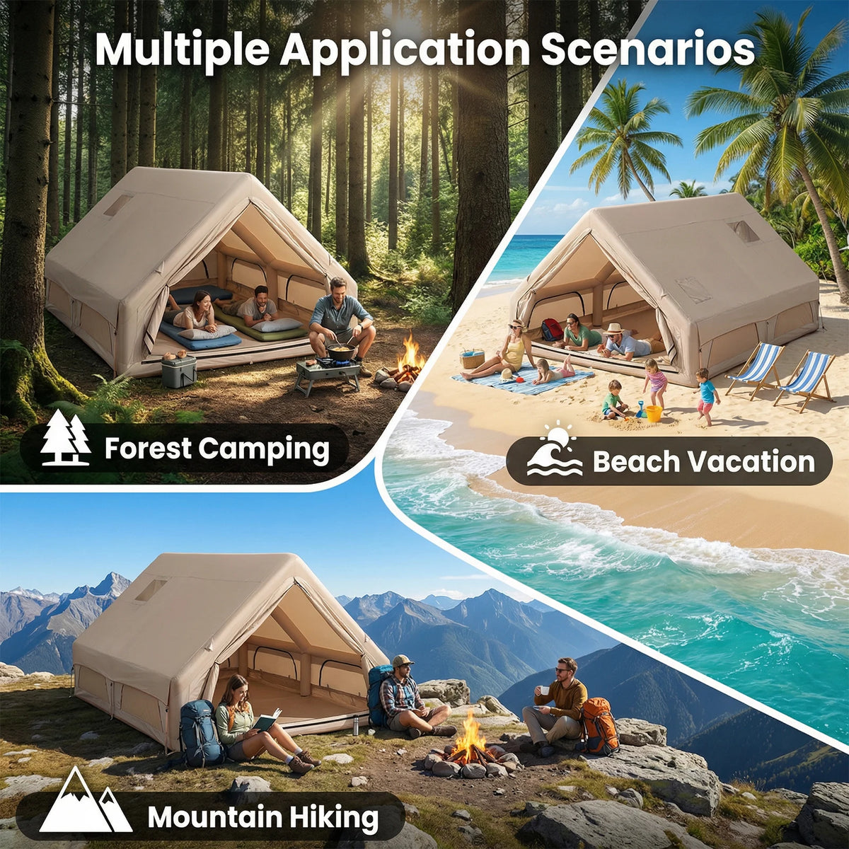 Podofo 12㎡ Instant Inflatable Camping Tent Air Tent Large Outdoor Shelter 210D Oxford Weatherproof Fabric with Skylight Dual AB Doors Family Camping Tent for Family Camping, Beach & Mountain, Outdoor Adventure