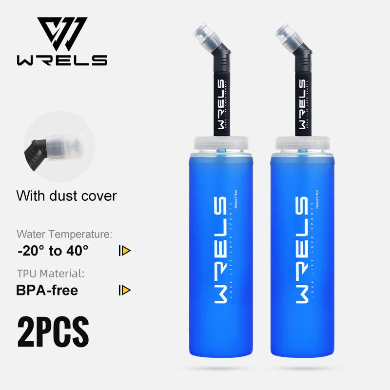 WRELS Sports TPU Collapsible Soft Water Bottle Hydration Pack Soft Flask Folding Water Bottles BPA-Free Sports Running Bottle