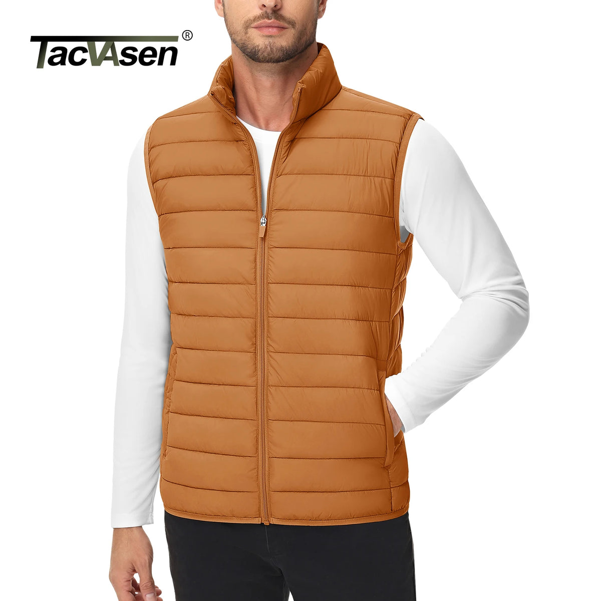 TACVASEN Lightweight Puffer Vest Mens Windproof Vest Sleeveless Vest Winter Jacket Casual Coat Warm Thicken Waistcoat Streetwear